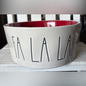 Rae Dunn Ceramic Dog Bowl with Red Interior
